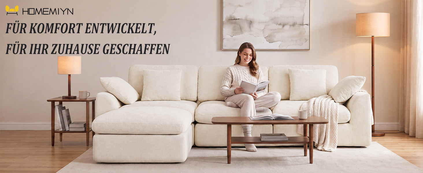 HomeMiYN modulares Ecksofa aus Chenille im Wohnzimmer