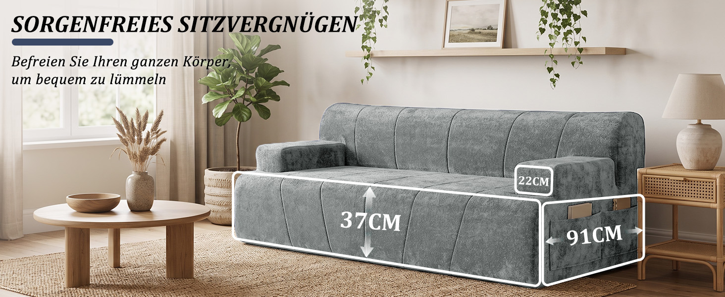 3-Sitzer Sofa mit Sitz- und Abmessungen
