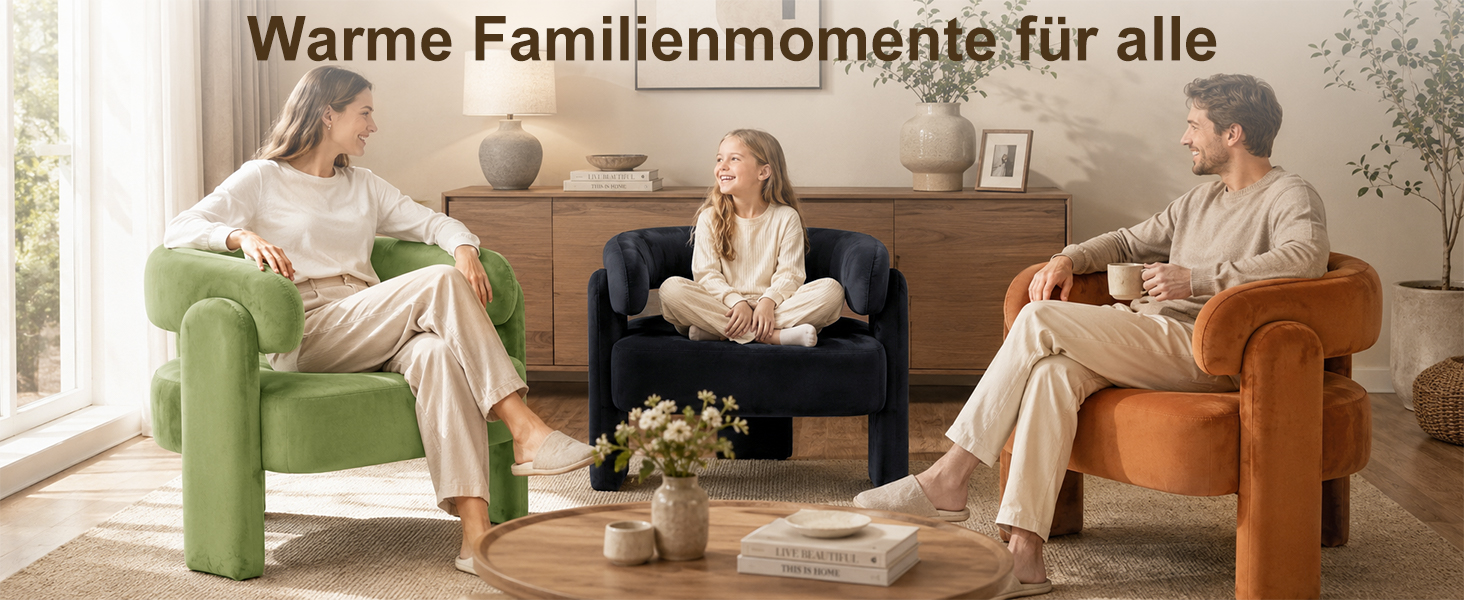 HomeMiYN Samt-Sessel im stilvollen Wohnzimmer