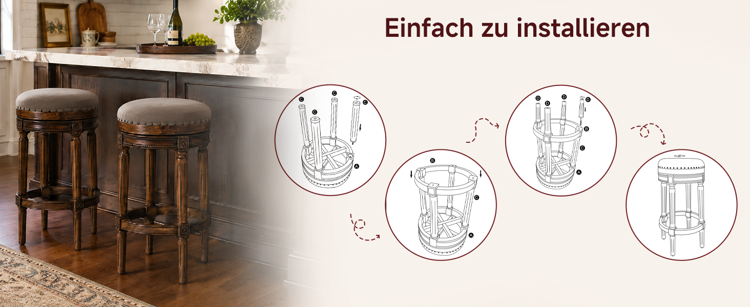 HomeMiYN Barstuhl Holzbeine und Konstruktion